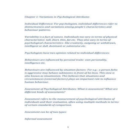 Chapter 1 variations in psychological attributes