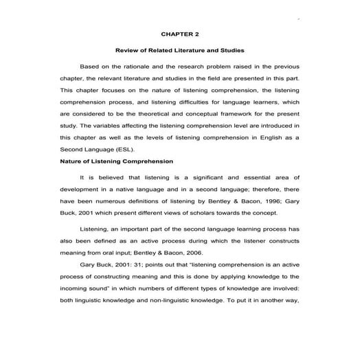 Variables Affecting Listening Comprehension in English Among Third Year High School Students of LSPU- SPCC, 2012- 13. Chapter 2