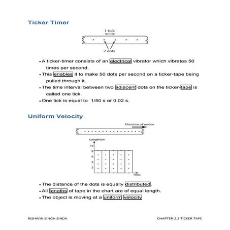 Chapter 2.1 ticker timer notes