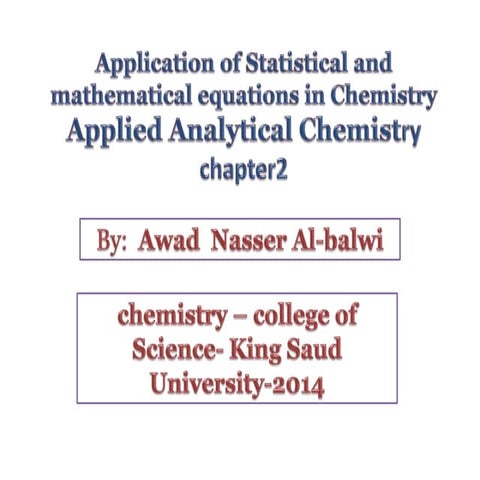 Application of Statistical and mathematical equations in Chemistry Part ...