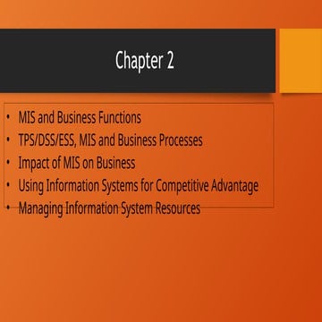 MIS MIS and Business Functions TPS/DSS/ESS, MIS and Business Processes Impact...