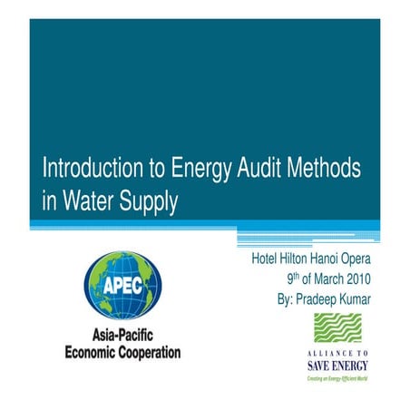 2: Introduction to Energy Audit Methods in Water Supply
