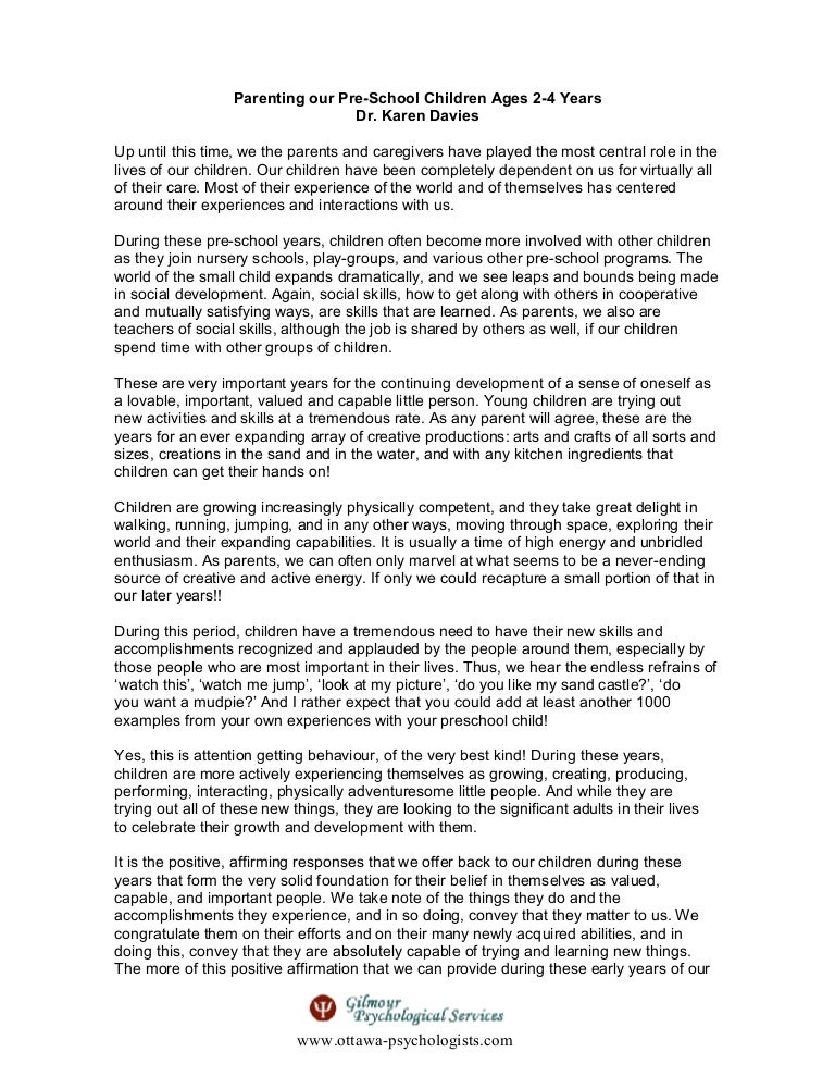 Parenting Our Pre-School Children