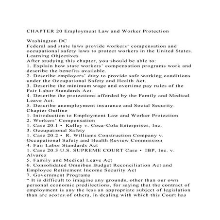 CHAPTER 20 Employment Law and Worker ProtectionWashington DC.docx