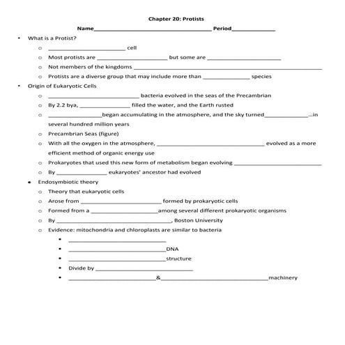 Chapter 20 protist notes | DOCX