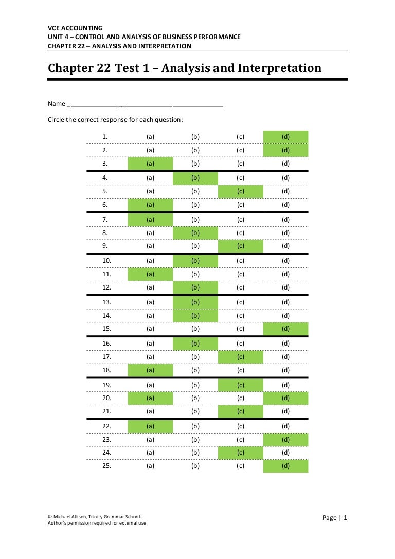Chapter 22 Analysis and Interpretation Test 1 Solutions