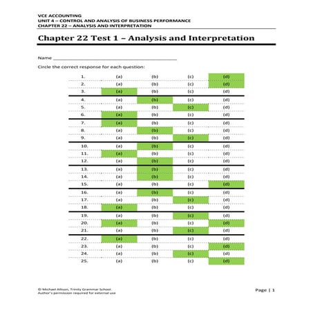 Chapter 22 Analysis and Interpretation - Test 1 Solutions
