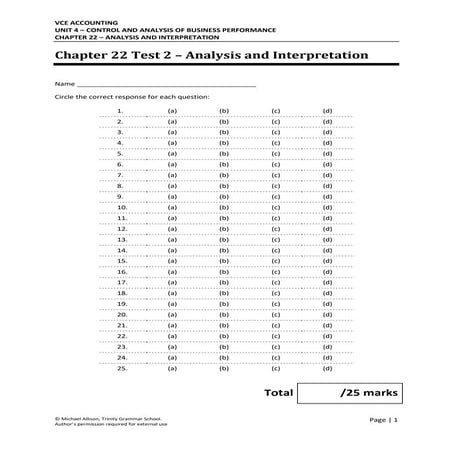 Chapter 22 Analysis and Interpretation - Test 2