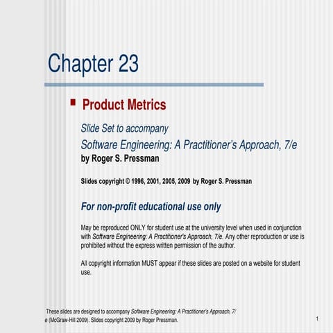 Product Metrics in the course on Software Engineering