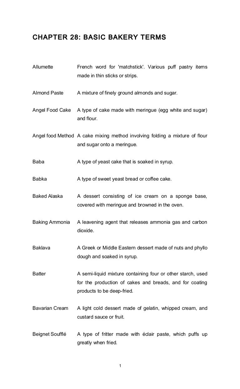 Chapter 28 Bakery Terms