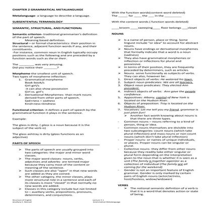 Chapter 2 grammatical metalanguage