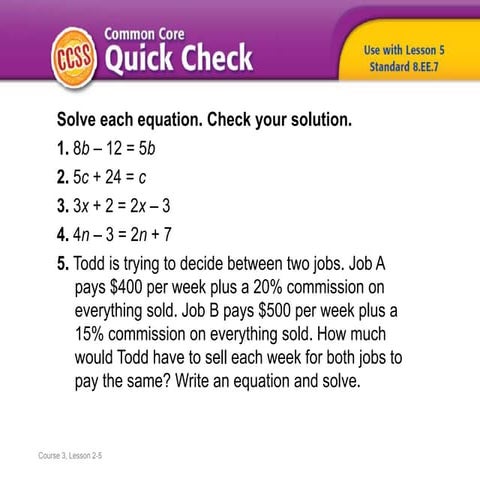 Linear Equation Word Problem Complete.ppt