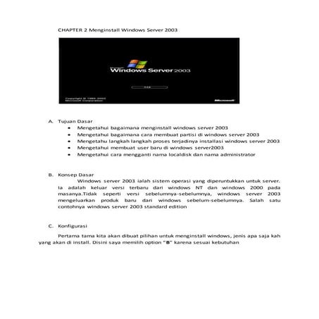 Chapter 2 menginstall windows server 2003 | DOCX