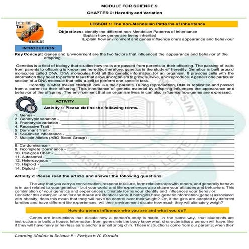Heredity and Variation: Non-Mendelian Patterns of Inheritance