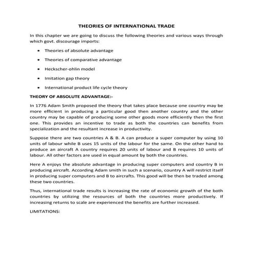 Chapter 2 Theories Of International Trade