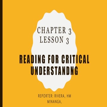 Chapter 3 lesson 3 Reading for Critical Understanding