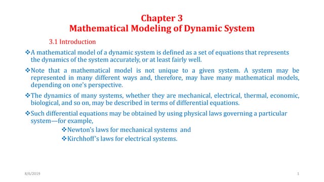 Chapter 3 mathematical modeling of dynamic system