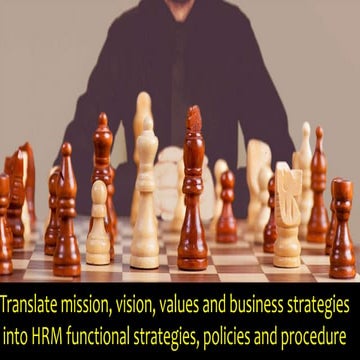 Translate mission, vision, values and business strategies into HRM functional...