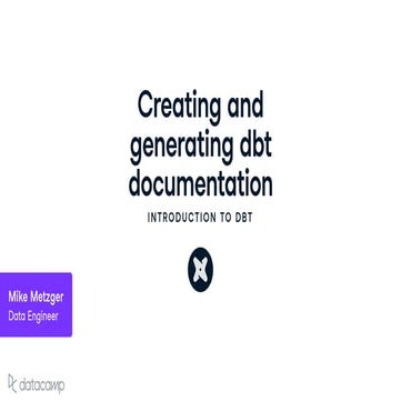 Dbt documentation for general setups chapter 3