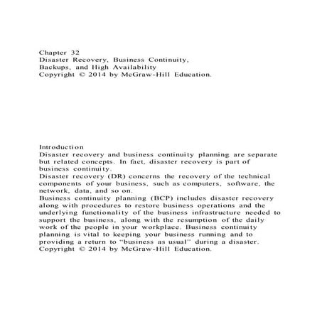 Chapter 32Disaster Recovery, Business Continuity, Backups, a