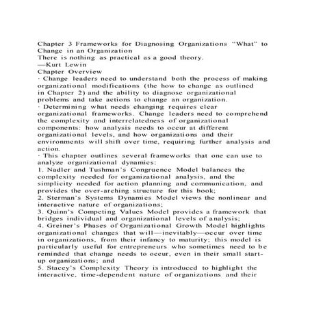 Chapter 3 Frameworks for Diagnosing Organizations What” to Change