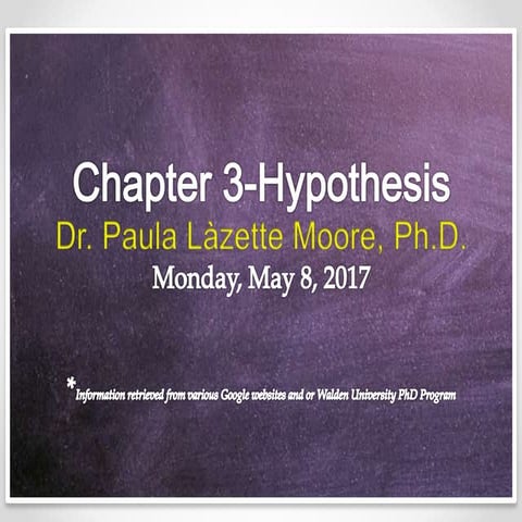 Dr. Paula Làzette Moore Chapter 3 Hypothesis Review