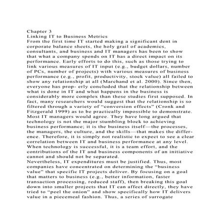 Chapter 3Linking IT to Business Metrics From the first time IT.docx
