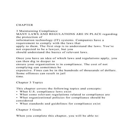 CHAPTER3 Maintaining ComplianceMANY LAWS AND REGULATIONS.docx