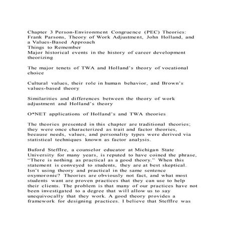 Chapter 3 Person-Environment Congruence (PEC) Theories Frank Pars