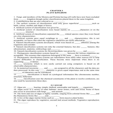 Plant kingdom: Algae, Bryophytes, Pteridophytes, Gymnosperms, Angiosperms
