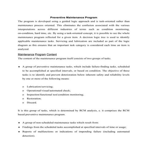 Preventive Maintenance Process and Program