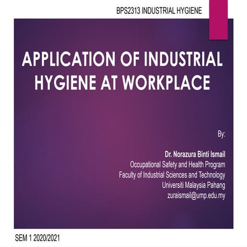 Principle of Industrial hygiene at the workplace
