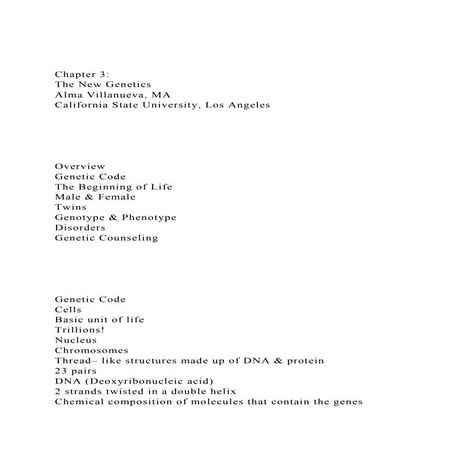 Chapter 3 The New GeneticsAlma Villanueva, MACalifornia S.docx