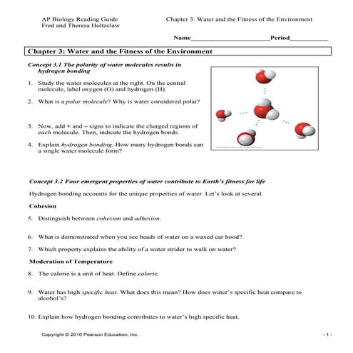 Chapter 3 water and the fitness of the environment