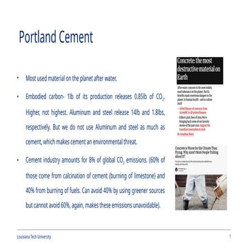 Environmental Impact and Production of Portland Cement Concrete | PPTX