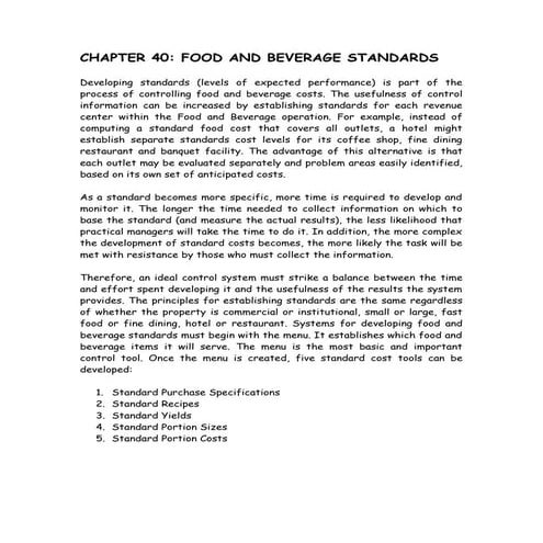 Chapter 40 f& b standards