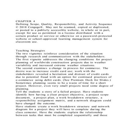 CHAPTER 4Defining Scope, Quality, Responsibility, and Activity