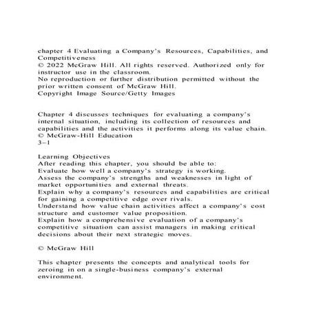 chapter 4 Evaluating a Company’s Resources, Capabilities, andC