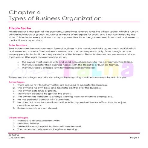 Chapter 4 types of business organization