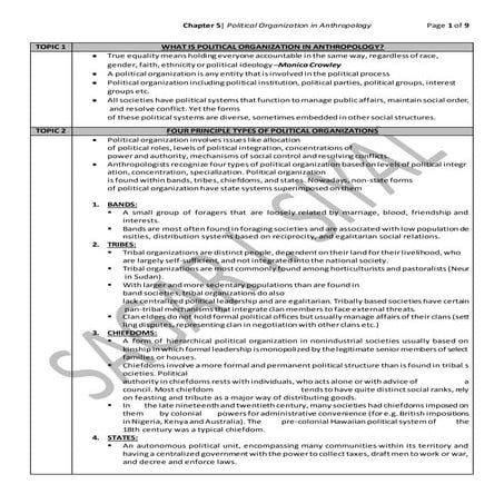 Chapter 5: Political Organisation in Anthropology 