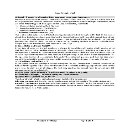 Shear Strength of soil presentation and question answer