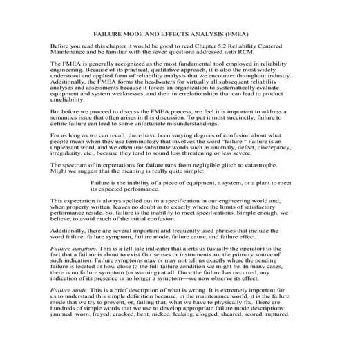 Failure Modes And Effect Analysis (Fmea)