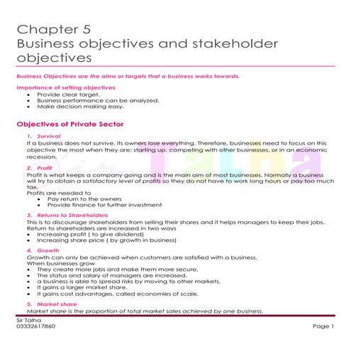 Chapter 5 business objectives and stakeholders objectives