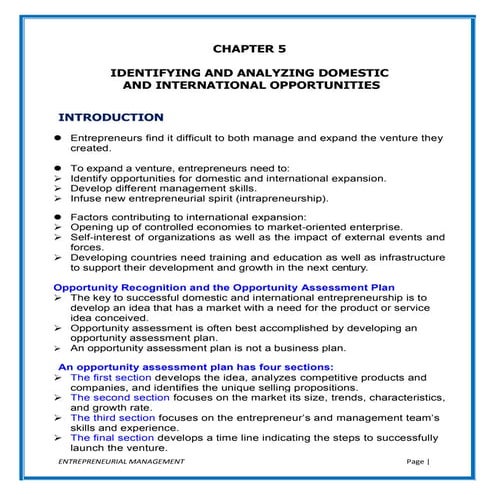 Chapter 5 _ Identifying and Analyzing Domestic and International Opportunitie...