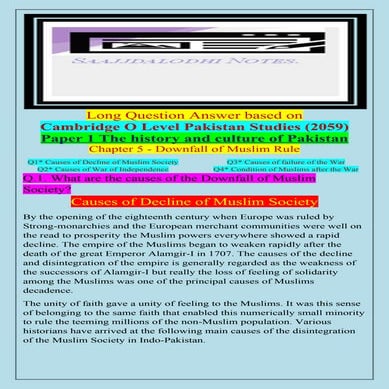 Chapter 5 notes new Cambridge 0 level Pak std 2059 Long Qs Answers 1,2 ...