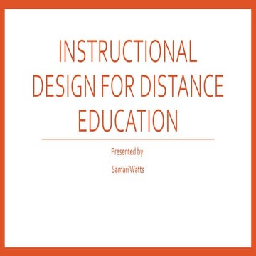 Instructional Design for Distance Education