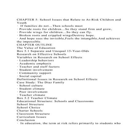 CHAPTER 5 School Issues that Relate to At-Risk Children and Youth.docx