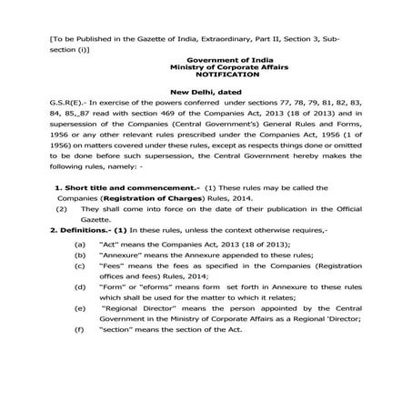 The new Companies Law 2013 (India) - Chapter 6: Registration of charges