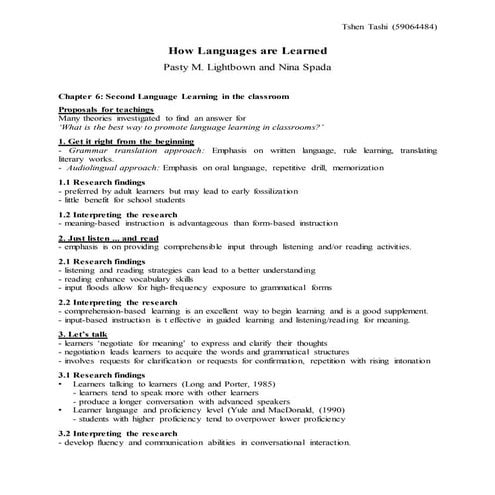 Chapter 6   second language learning in the classroom