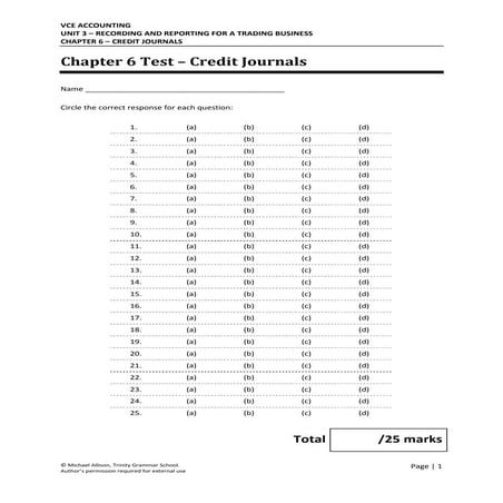 Chapter 6 - Credit Journals Test | PDF